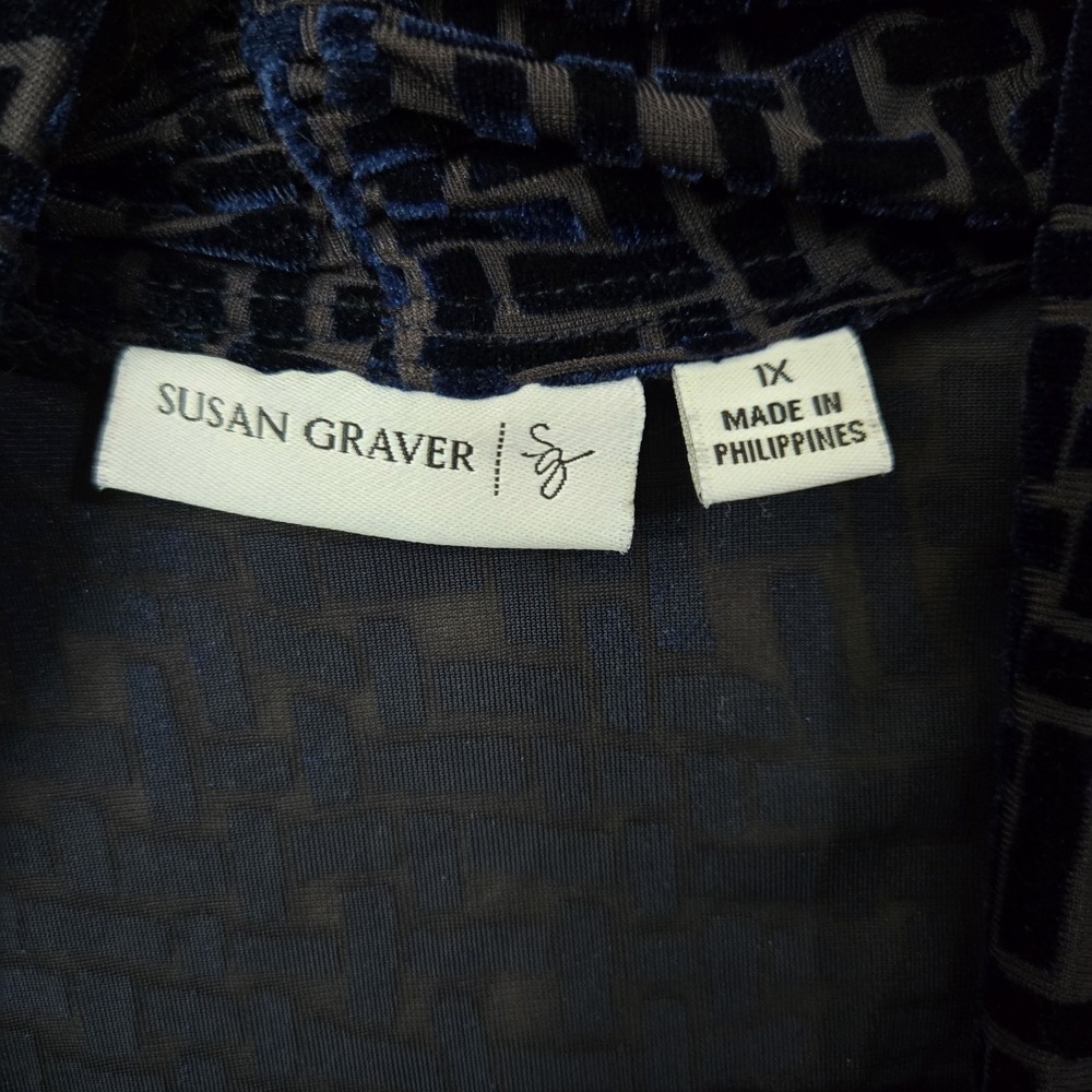 Susan‎ Graver Velvet Burnout Vest Womens 1X Blue Paisley Open Cardigan Capsule - Picture 4 of 8